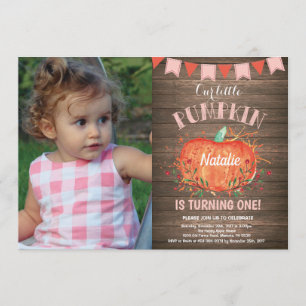 Rustic Girl Pumpkin Birthday Invitation Pink Kaart