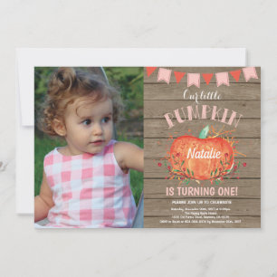Rustic Girl Pumpkin Birthday Invitation Pink Kaart