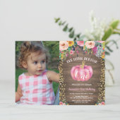 Rustic Girl Pumpkin First Birthday Floral Gold Kaart (Staand voorkant)