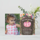 Rustic Girl Pumpkin First Birthday Floral Gold Kaart (Staand voorkant)