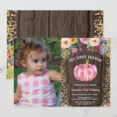 Rustic Girl Pumpkin First Birthday Floral Gold Kaart (Voorkant / Achterkant)