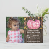 Rustic Girl Pumpkin First Birthday Invitation Pink Kaart (Staand voorkant)
