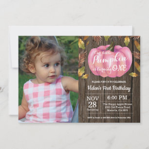 Rustic Girl Pumpkin First Birthday Invitation Pink Kaart