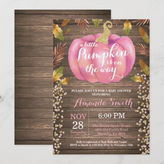 Rustic Girl Pumpkin Herfst Baby shower Gold Glitte Kaart (Voorkant / Achterkant)