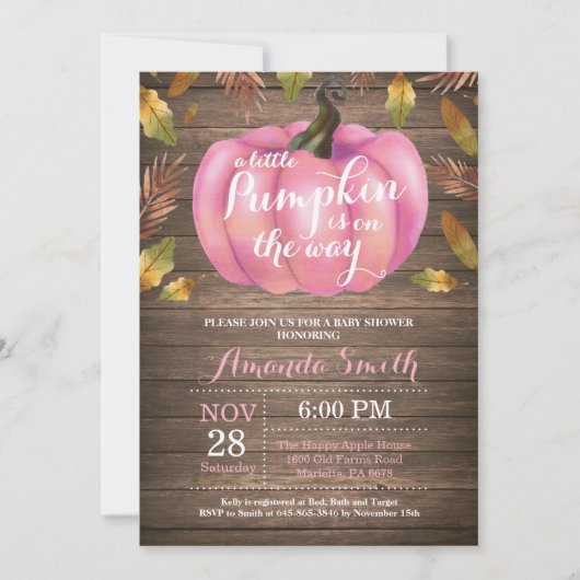 Rustic Girl Pumpkin Herfst Baby shower Kaart (Voorkant)