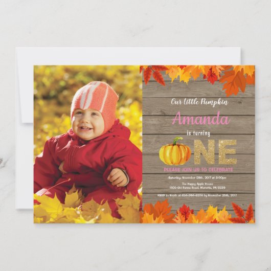 Rustic Girl Pumpkin Herfst Birthday Invitation Gol Kaart (Voorkant)