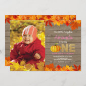Rustic Girl Pumpkin Herfst Birthday Invitation Gol Kaart (Voorkant / Achterkant)