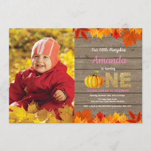 Rustic Girl Pumpkin Herfst Birthday Invitation Gol Kaart