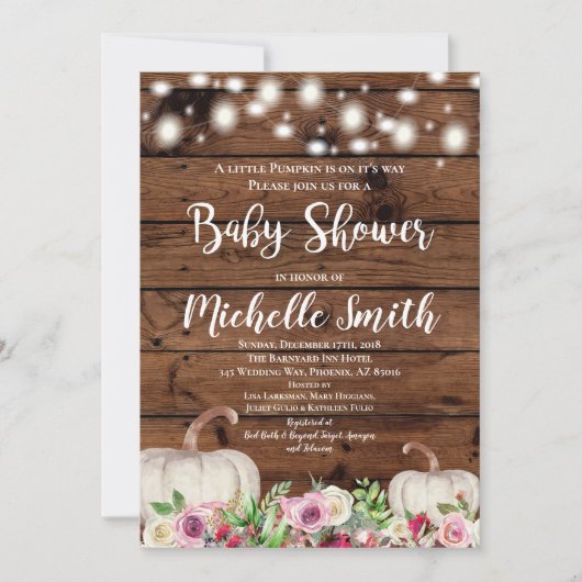 Rustic Girl Pumpkin Herfst Greeney Roze Baby showe Kaart (Voorkant)