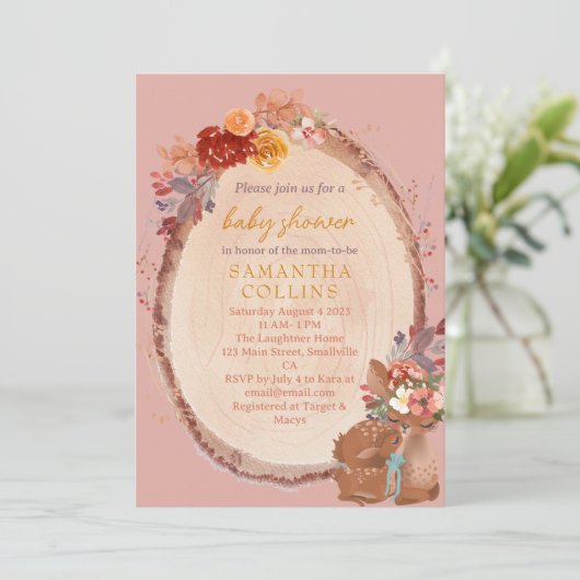 Rustic Girl Woodland Deer Baby shower Kaart (Staand voorkant)
