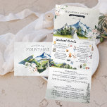 Rustic Glacial Mountain | Illustratief huwelijk Drieluik Uitnodiging<br><div class="desc">Plaats de toon voor een opwindend trouwweekend met een douane reisuitnodiging. Deze uitnodiging is een geweldige manier om je gasten aanvullende informatie te geven over de bruiloft. Deze kaarten kunnen een lijst maken van de feestelijkheden rond je trouwweekend, zoals welkome cocktails, na feestjes en 's ochtends na de brunches. Als...</div>