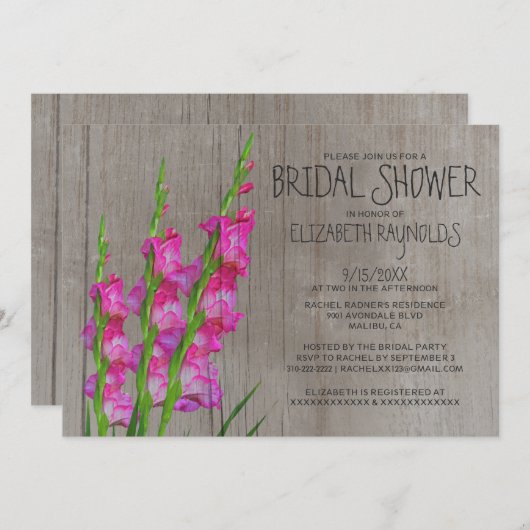 Rustic Gladiolus Bridal Shower Invitations Kaart (Voorkant / Achterkant)