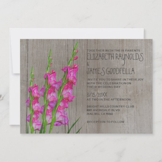 Rustic Gladiolus Wedding Invitations Kaart (Voorkant)