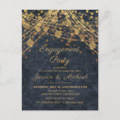 Rustic Glam Blue Gold String LIghts Trouwpartij  Briefkaart (Voorkant)