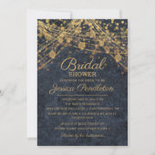 Rustic Glam Blue Gold String Lights Vrijgezellenfe Kaart (Voorkant)