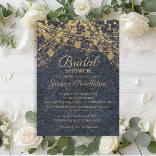 Rustic Glam Blue Gold String Lights Vrijgezellenfe Kaart