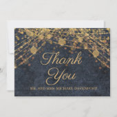 Rustic Glam Blue Gold String Lights Wedding Bedankkaart (Voorkant)