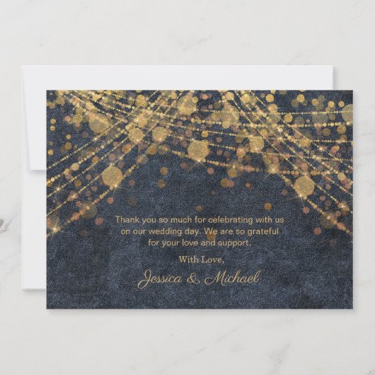 Rustic Glam Blue Gold String Lights Wedding Bedankkaart (Achterkant)