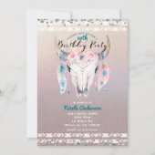 Rustic Glam Boho Bloem Koeschedel Verjaardagsfeest Kaart (Voorkant)