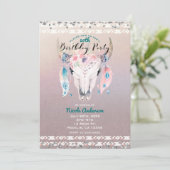 Rustic Glam Boho Bloem Koeschedel Verjaardagsfeest Kaart (Staand voorkant)