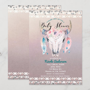 Rustic Glam Boho Floral Cow Skull Baby shower Kaart