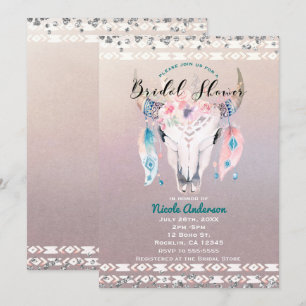 Rustic Glam Boho Floral Cow Skull Vrijgezellenfees Kaart