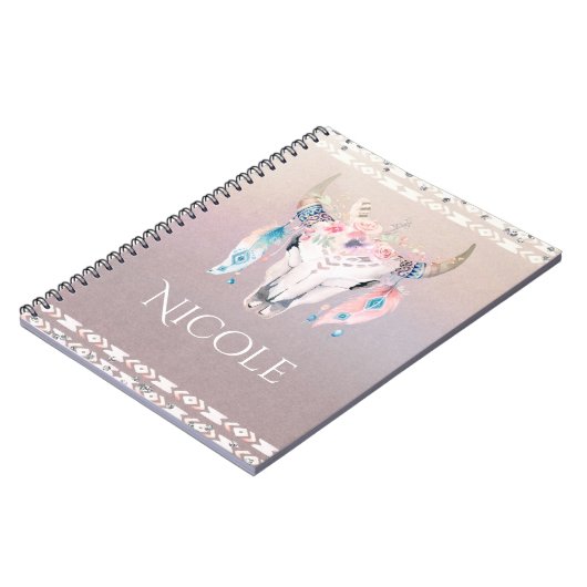 Rustic Glam Boho Floral Koe Skull Iridescent Notitieboek (Linkerzijde)