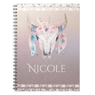 Rustic Glam Boho Floral Koe Skull Iridescent Notitieboek