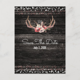 Rustic Glam Flowers & Antlers Boho Save the Date Aankondigingskaart