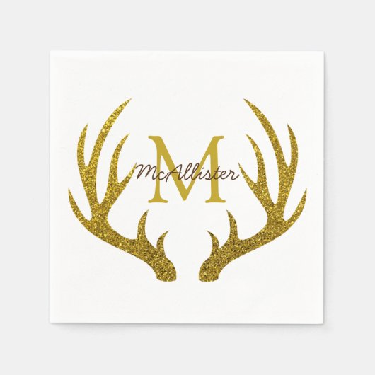 Rustic Glam Gold Faux Glitter Deer Antlers Servet (Voorkant)