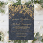 Rustic Glam Gold String Lights Denim Blue Wedding Kaart