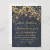 Rustic Glam Gold String Lights Denim Blue Wedding Kaart (Voorkant)