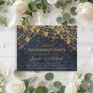 Rustic Glam Gold String Lights Engagement Party Briefkaart
