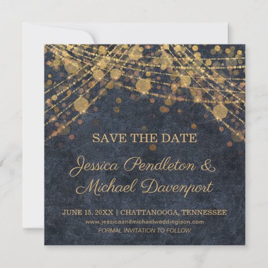 Rustic Glam Gold String Lights Opslaan Datum (Voorkant)