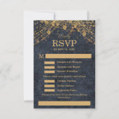 Rustic Glam Marine Blauw Goud Trouwmenu RSVP (Voorkant)