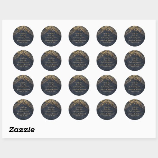 Rustic Glam Navy Blauw Goud Bruid Bruidegom Ronde Sticker (Vel)