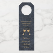 Rustic Glam Navy Blauw Goud Huwelijk Flessenhanger (Voorkant)