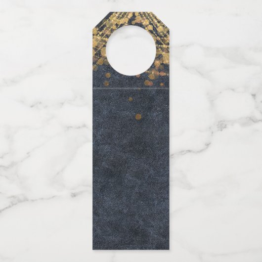 Rustic Glam Navy Blauw Goud Huwelijk Flessenhanger (Achterkant)