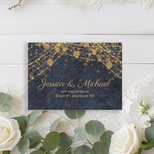 Rustic Glam Navy Blauw Goud Trouwregister Informatiekaartje