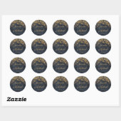 Rustic Glam Navy Blue Gold Script Wedding Ronde Sticker (Vel)
