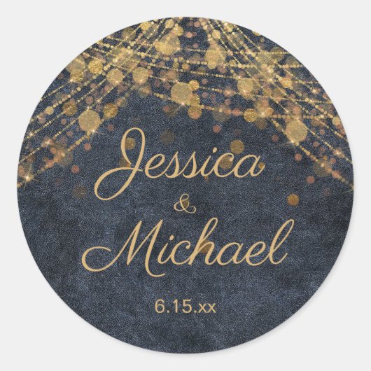 Rustic Glam Navy Blue Gold Script Wedding Ronde Sticker (Voorkant)