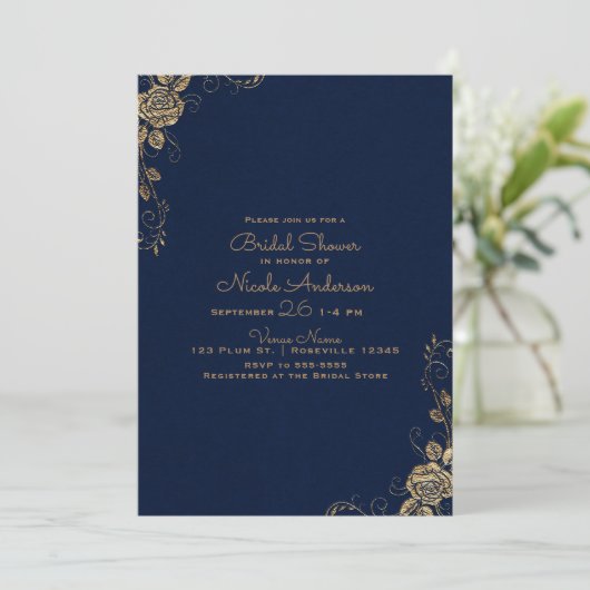  Rustic Glam Roos Blauw & Goud Vrijgezellenfeest Kaart (Staand voorkant)