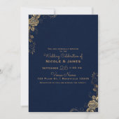  Rustic Glam Roos Corners Blauw Goud Huwelijk Kaart (Voorkant)