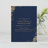  Rustic Glam Roos Corners Blauw Goud Huwelijk Kaart (Staand voorkant)