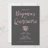 Rustic Glam Roos Gold Pink Grey 15 Quinceañera Kaart (Voorkant)