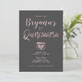 Rustic Glam Roos Gold Pink Grey 15 Quinceañera Kaart (Staand voorkant)