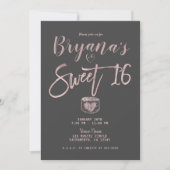 Rustic Glam Roos Gold Pink Grey Sweet 16 Party Kaart (Voorkant)