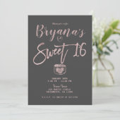 Rustic Glam Roos Gold Pink Grey Sweet 16 Party Kaart (Staand voorkant)