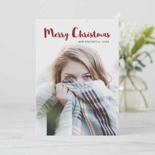 Rustic Glam Stripes en Kerstfoto Feestdagenkaart (Staand voorkant)