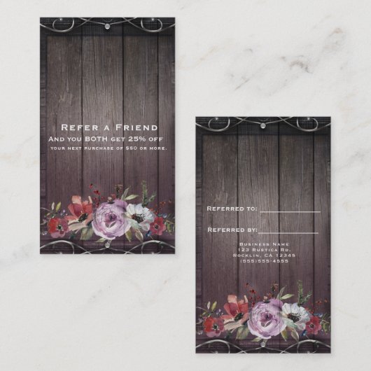 Rustic Glamor Barn Wood Flourish Refer an Friend Aanbevelingskaartje (Voorkant / Achterkant)
